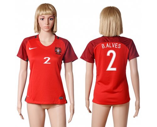 Women's Portugal #2 B.Alves Home Soccer Country Jersey - Click Image to Close